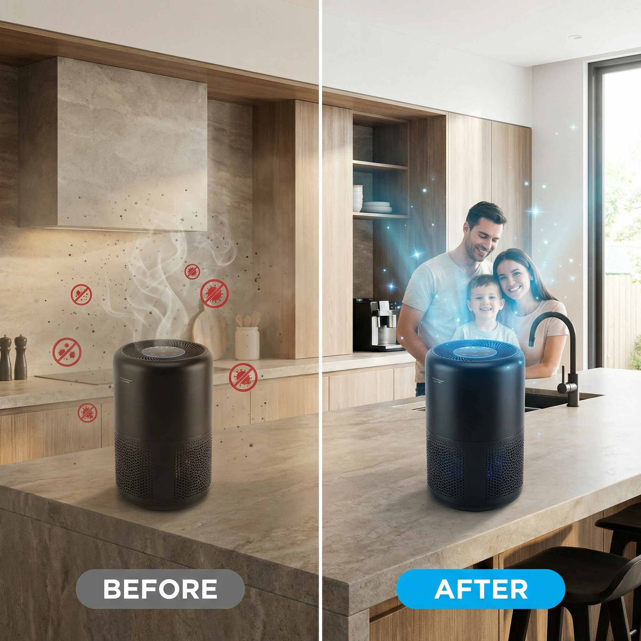 Before and after air quality comparison