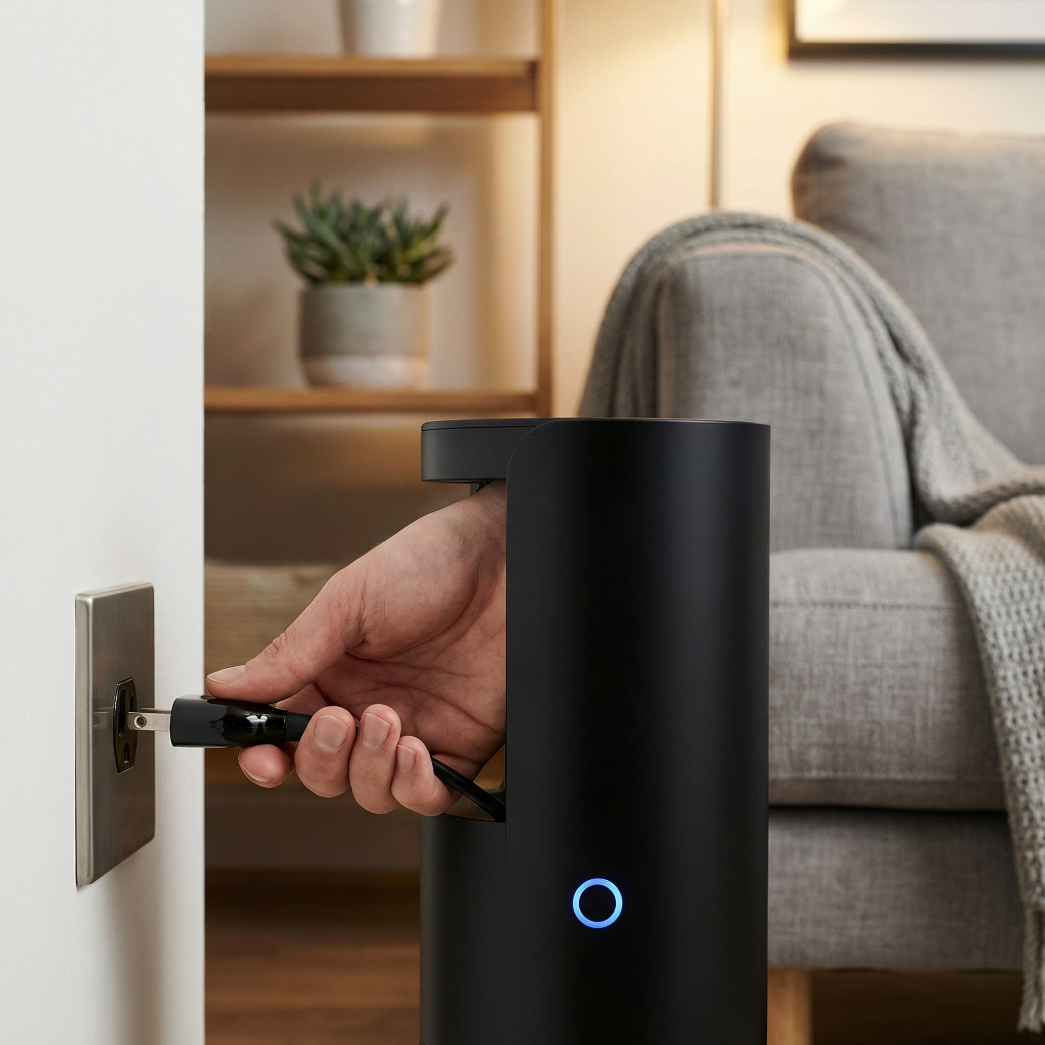 Hand plugging in air purifier